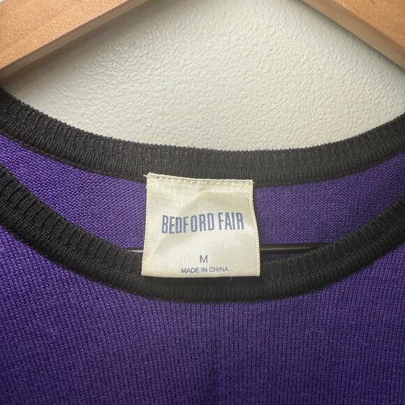 Bedford Fair Women's Striped Crewneck Sweater Top Purple Size Medium - Picture 3 of 5